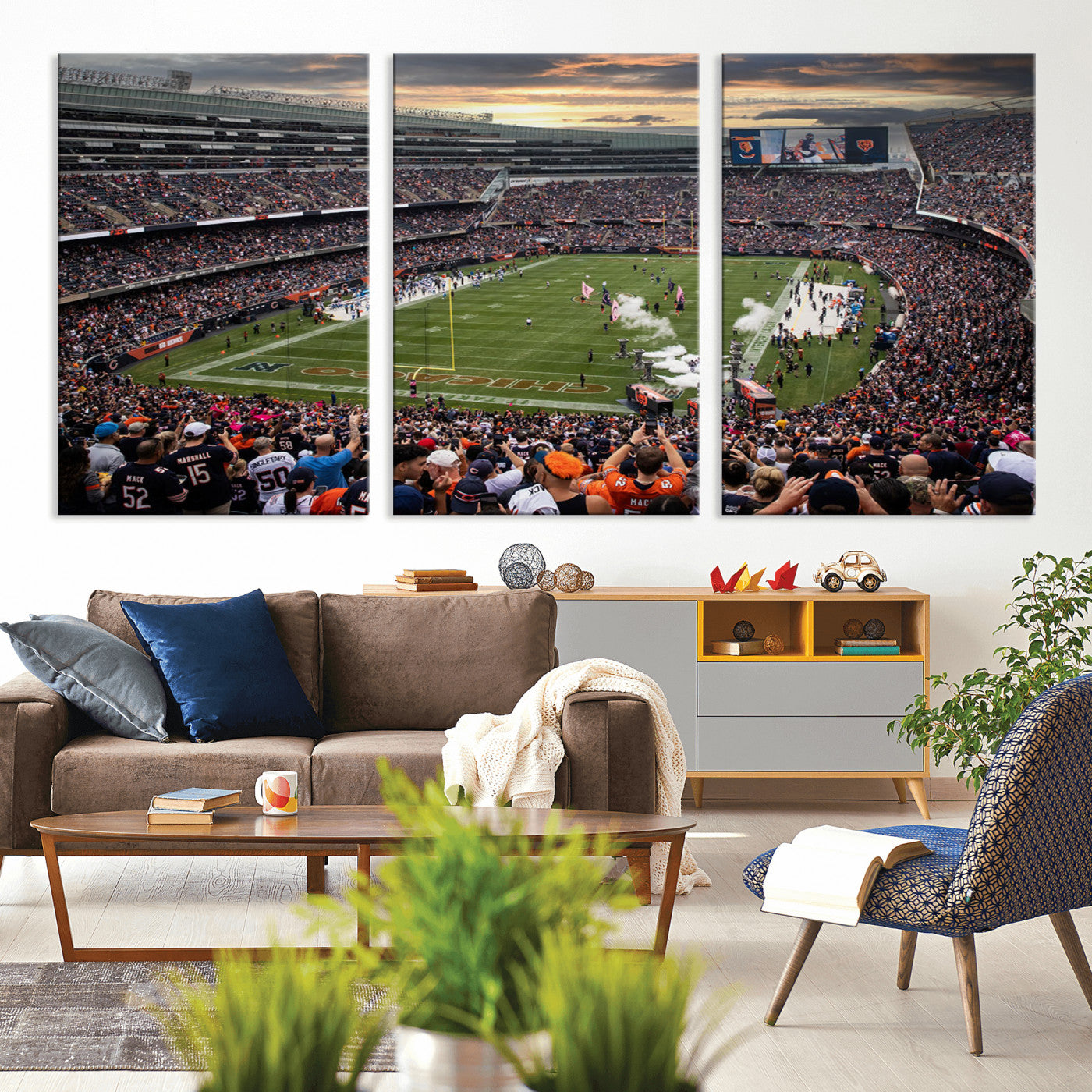 87578930-MGV-CV-36X24-Soldier Field Wall Art – Chicago Bears Football Stadium Sunset Canvas Print, Game Day Sports Decor for Man Cave, Bar, Office, or
