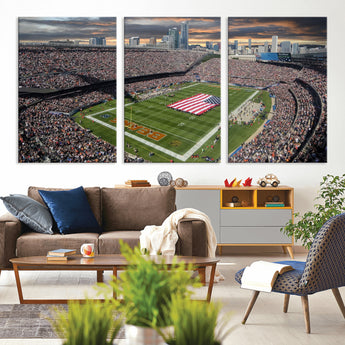 98106777-MGV-CV-36X24-Soldier Field Wall Art – Chicago Bears Stadium Canvas Print with American Flag, Game Day Football Decor for Man Cave, Bar, or