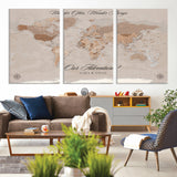 95243244-MGV-CV-36X24-Wander Often Wonder Always World Map Wall Art – Neutral Beige Adventure Canvas Print, Rustic Boho Travel Decor for Bedroom, Living