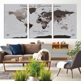 43749658-MGV-CV-36X24-Welcome to Great Adventure World Map Wall Art – Charcoal Gray Canvas Print, Rustic Travel Decor for Living Room, Study, Office or