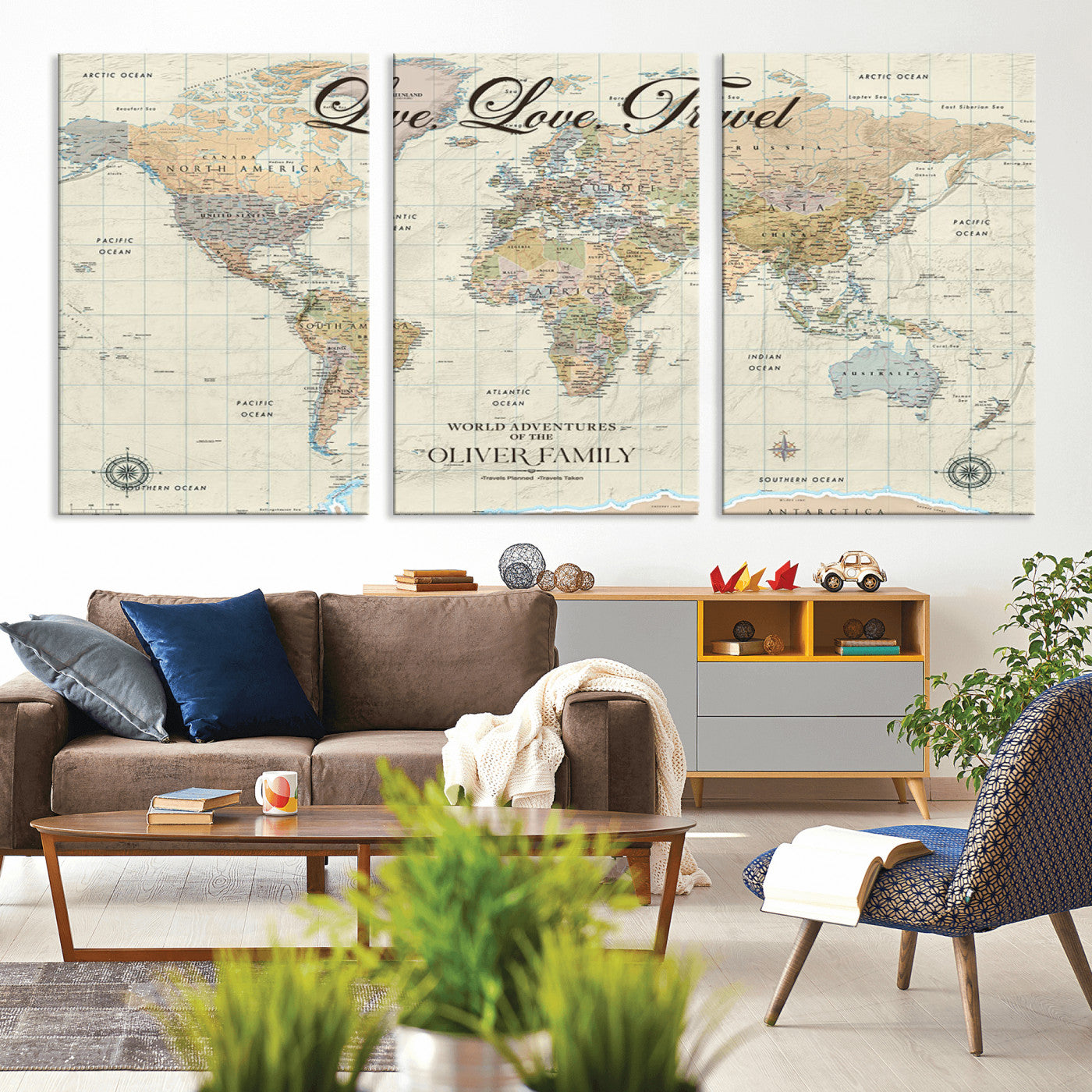 19479008-MGV-CV-36X24-Live Love Travel Wall Art – Detailed World Map Canvas Print, Adventure Decor for Living Room, Office or Bedroom, Travel Gift for