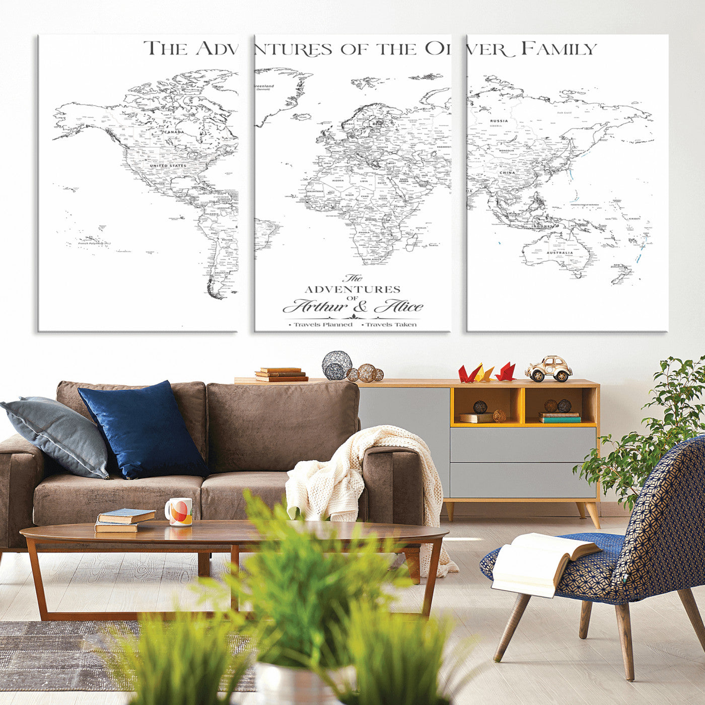 21029247-MGV-CV-36X24-Minimalist World Map Wall Art – Black and White Travel Adventure Print, Modern Family Travel Map Decor for Living Room, Bedroom,