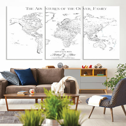 21029247-MGV-CV-36X24-Minimalist World Map Wall Art – Black and White Travel Adventure Print, Modern Family Travel Map Decor for Living Room, Bedroom,