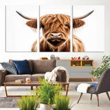637908607-MGV-FC-93X47-3P_Black-Highland Cow Wall Art Print – Rustic Farmhouse Animal Portrait, Scottish Highland Cattle Canvas, Modern Country Wall Decor for