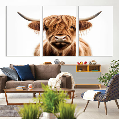 637908607-MGV-FC-93X47-3P_Black-Highland Cow Wall Art Print – Rustic Farmhouse Animal Portrait, Scottish Highland Cattle Canvas, Modern Country Wall Decor for