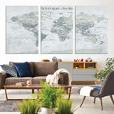TEST111-MGV-CV-36X24-Personalized Adventure Awaits Push Pin World Map – Custom Framed Travel Tracker Canvas Wall Art for Home, Office