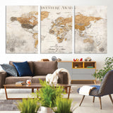 99422096-MGV-CV-36X24-Adventure Awaits World Map Wall Art – Neutral Beige Canvas Print, Modern Travel Inspired Wall Decor for Living Room, Bedroom or