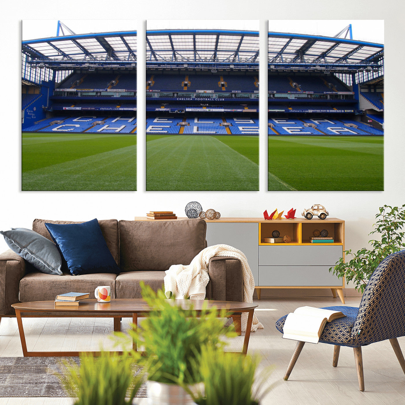 38616413CHELSA-MGV-CV-36X24-Chelsea Stadium Wall Art – Panoramic Football Field Canvas Print, Game Day Sports Decor for Living Room, Office, or Man Cave