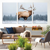 85177251-MGV-CV-36X24-Elk Wall Art – Majestic Wildlife Canvas Print of Bull Elk Snowy Forest, Rustic Nature Decor for Living Room, Cabin, or Office