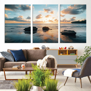 23879436-MGV-CV-36X24-Rocky Ocean Sunset Canvas Wall Art – Seaside Dramatic Seascape, Ocean Sunset Art Print for Coastal Modern Decor for Nature