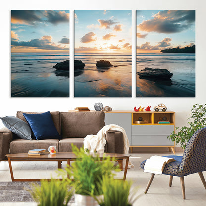 23879436-MGV-CV-36X24-Rocky Ocean Sunset Canvas Wall Art – Seaside Dramatic Seascape, Ocean Sunset Art Print for Coastal Modern Decor for Nature