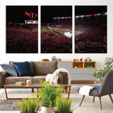 60690191-MGV-CV-36X24-Stadium Wall Art – Night Game Football Canvas Print with Fireworks, Marching Band and Crowd, Panoramic Sports Photography for Man