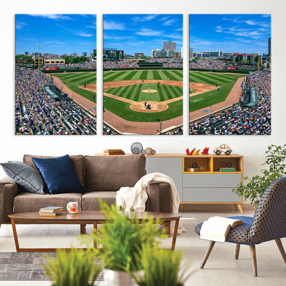 35800083-MGV-CV-36X24-Wrigley Field Baseball Stadium Canvas Wall Art – Packed Crowd Sports Stadium Print, City Skyline Baseball Field Canvas for Game