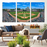 56213978-MGV-CV-36X24-Wrigley Field Baseball Stadium Canvas Wall Art – Packed Crowd Sports Stadium Print, City Skyline Baseball Field Canvas for Game