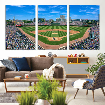 56213978-MGV-CV-36X24-Wrigley Field Baseball Stadium Canvas Wall Art – Packed Crowd Sports Stadium Print, City Skyline Baseball Field Canvas for Game
