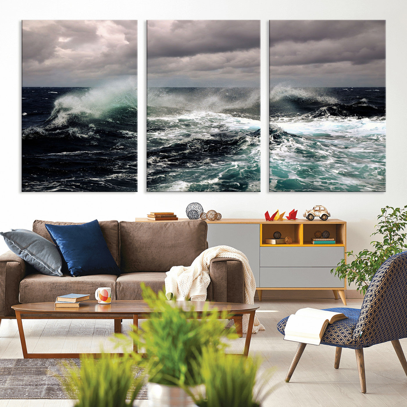 38622353-MGV-CV-36X24-Stormy Ocean Waves Canvas Wall Art – Framed Turbulent Sea Print, Large Nature Canvas for Coastal, Living Room, or Office Spaces