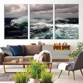 38622353-MGV-CV-36X24-Stormy Ocean Waves Canvas Wall Art – Framed Turbulent Sea Print, Large Nature Canvas for Coastal, Living Room, or Office Spaces