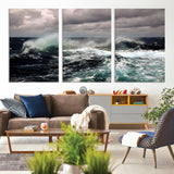 38622353-MGV-CV-36X24-Ocean Wave Wall Art – Dramatic Seascape Canvas Print with Stormy Sky and Crashing Sea, Bold Coastal Photography for Living Room,