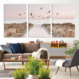 34632598-MGV-CV-36X24-Coastal Pathway Canvas Wall Art – Framed Seaside Landscape, Large Beach and Birds Canvas Print for Home, Office, or Living Room
