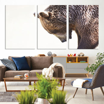 14405507-MGV-CV-36X24-Bear Wall Art – Wildlife Canvas Print with Rustic Animal Portrait and Minimalist Background, Nature Inspired Photography for