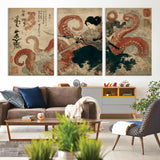 50812504-MGV-CV-36X24-Tsukioka Yoshitoshi Samurai Wall Art Print, Japanese Katana Warrior Canvas Wall Art, Octopus Sea Monster Canvas Print,