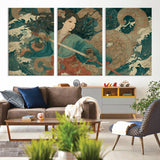 79740258-MGV-CV-36X24-Tsukioka Yoshitoshi Samurai Wall Art Print, Japanese Katana Warrior Canvas Wall Art, Octopus Sea Monster Canvas Print,
