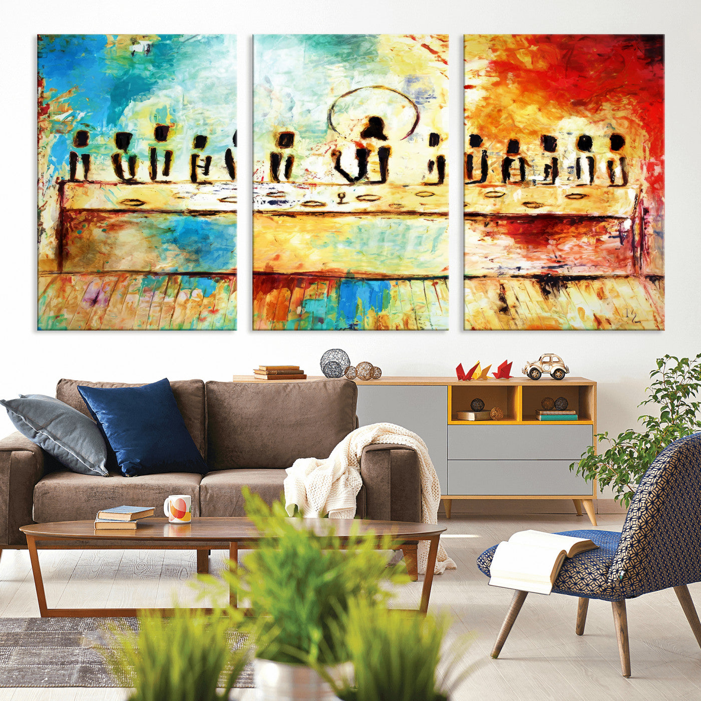 YKE34632598CR-MGV-CV-36X24-Abstract Last Supper with Apostles Wall Art Canvas Print