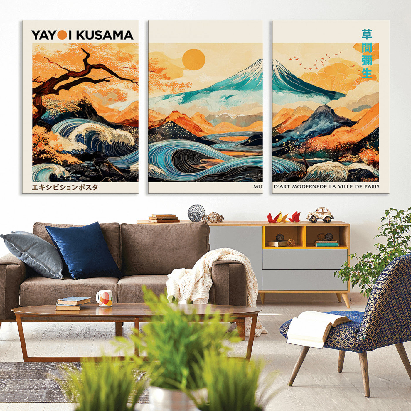 94085549-MGV-CV-36X24-Japanese Wave and Mountain Wall Art – Panoramic Abstract Landscape Canvas Print, Asian Inspired Nature Decor for Living Room,
