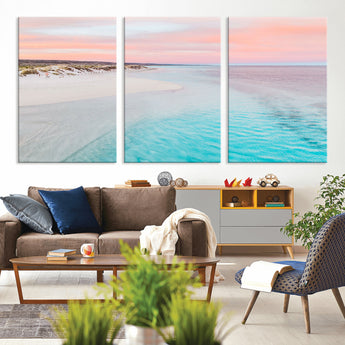 41613614-MGV-CV-36X24-Beach Sunset Wall Art – Pastel Ocean Canvas Print, Turquoise Water and Pink Sky Photography Decor for Bedroom, Living Room, Office