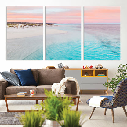 41613614-MGV-CV-36X24-Beach Sunset Wall Art – Pastel Ocean Canvas Print, Turquoise Water and Pink Sky Photography Decor for Bedroom, Living Room, Office