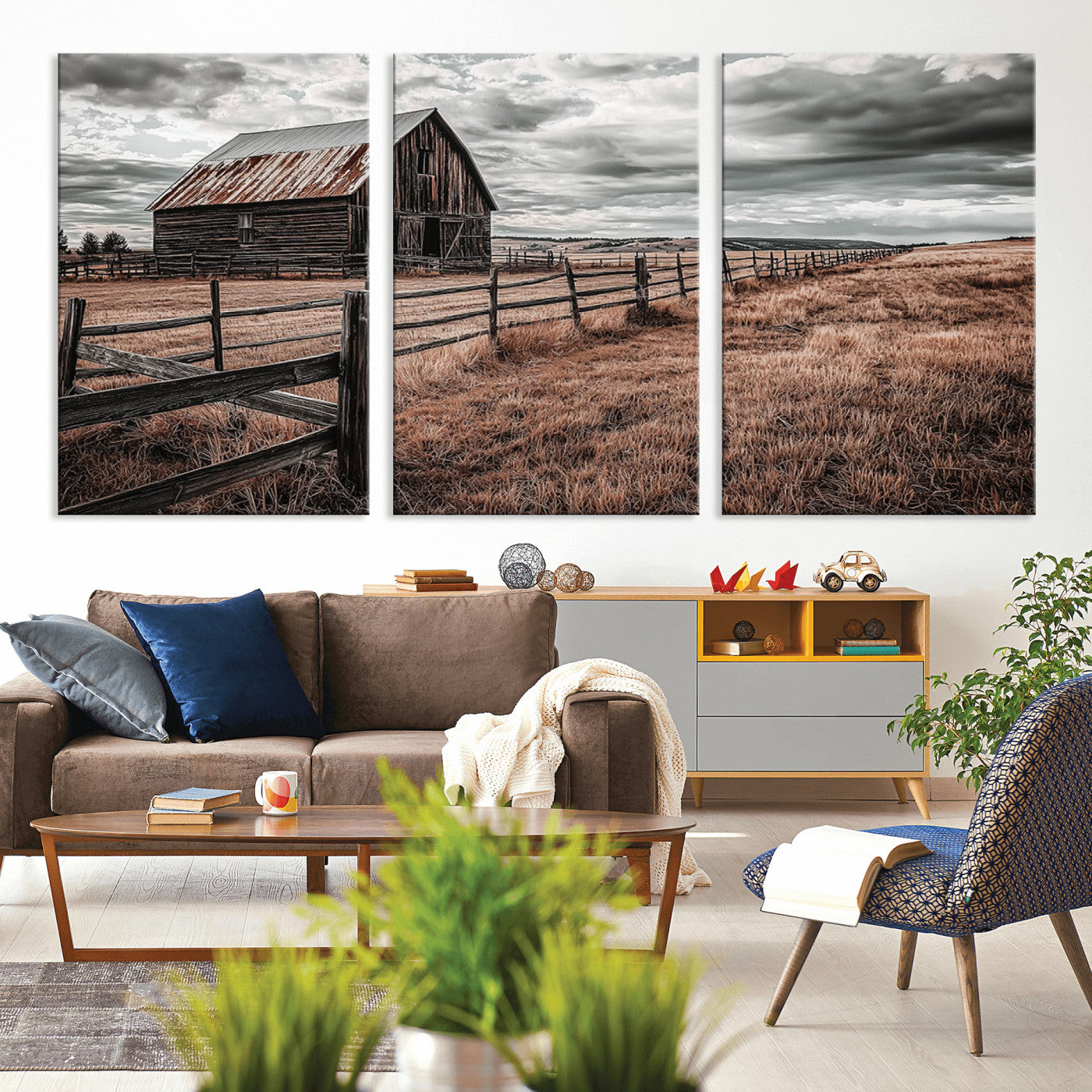 70676381-MGV-CV-36X24-Rustic Barn Wall Art – Weathered Farmhouse Canvas Print, Country Landscape Photography Decor for Bedroom, Living Room, Office,