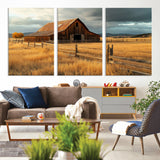 16480179-MGV-CV-36X24-Farmhouse Wall Art – Rustic Barn and Golden Field Canvas Print, Country Landscape Photography Decor for Bedroom, Living Room,