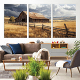 23718739-MGV-CV-36X24-Farmhouse Wall Art – Rustic Barn and Golden Wheat Field Canvas Print, Country Landscape Photography Decor for Bedroom, Living