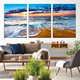 24077769-MGV-CV-36X24-Sunset Beach Wall Art – Ocean Waves Canvas Print, Golden Shoreline Photography Coastal Decor for Living Room, Bedroom, Office,