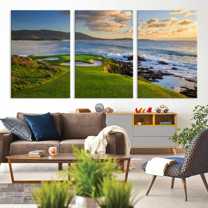 67486665-MGV-CV-36X24-Golf Course Wall Art – Pebble Beach Oceanfront Canvas Print, Coastal Fairway Photography Sports Decor for Living Room, Office, Man