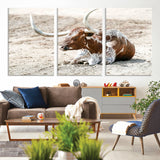 89096667-MGV-CV-36X24-Texas Longhorn Wall Art – Rustic Western Canvas Print, Cattle Photography Decor for Ranch House, Living Room, Office, Man Cave