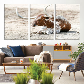 89096667-MGV-CV-36X24-Texas Longhorn Wall Art – Rustic Western Canvas Print, Cattle Photography Decor for Ranch House, Living Room, Office, Man Cave