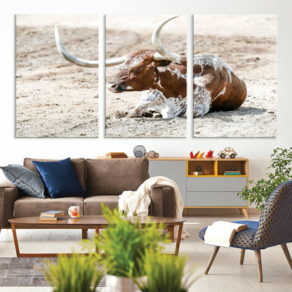 89096667-MGV-CV-36X24-Texas Longhorn Wall Art – Rustic Western Canvas Print, Cattle Photography Decor for Ranch House, Living Room, Office, Man Cave