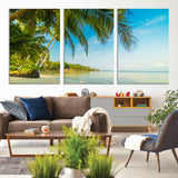 65056721-MGV-CV-36X24-Tropical Beach Wall Art – Palm Tree Coastal Photography Print, Relaxing Ocean Paradise Landscape, Island Seascape Home or Office