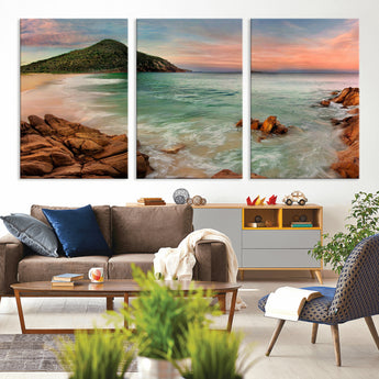 53831025-MGV-CV-36X24-Coastal Landscape Wall Art – Tropical Beach Ocean Canvas Print, Sunset Mountain View Photography Decor for Living Room, Bedroom,