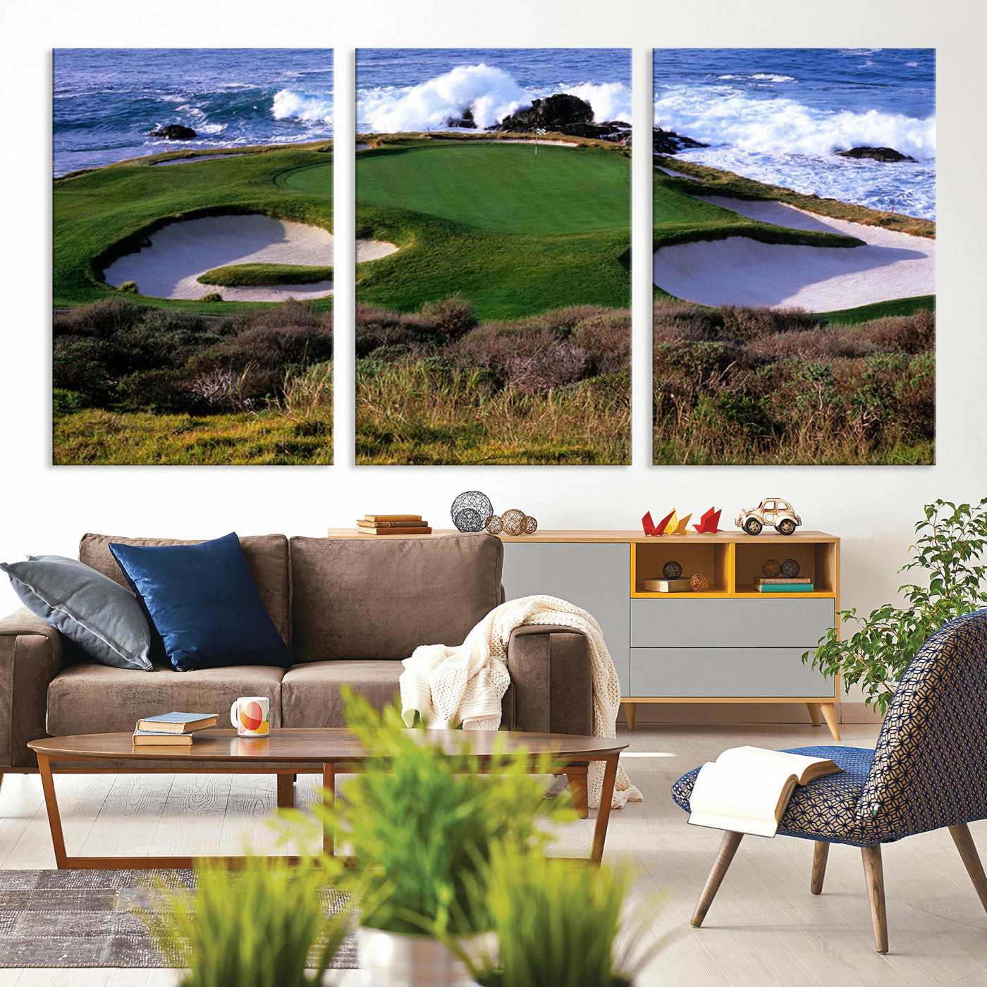 22776914-MGV-CV-36X24-Golf Course Wall Art – Oceanfront Green Canvas Print, Coastal Pebble Beach Photography Sports Decor for Living Room, Office, Man