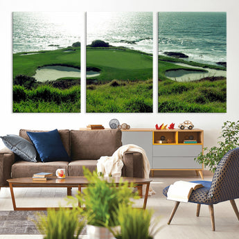 48473947-MGV-CV-36X24-Ocean Golf Course Wall Art – Panoramic Green Fairway Canvas Print, Coastal Golf Landscape Photography Sports Decor for Office, Man