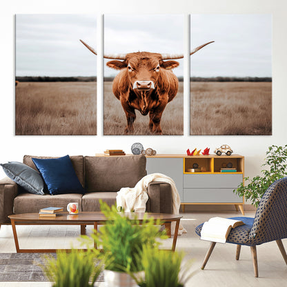 16316734-MGV-CV-36X24-Texas Longhorn Wall Art – Rustic Bull Portrait Canvas Print, Western Farmhouse Animal Photography Decor for Living Room, Office,