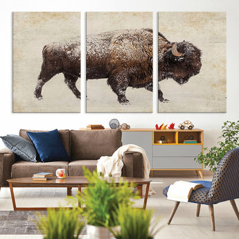 54810031-MGV-CV-36X24-Western Wall Art – Snow Covered Bison Canvas Print, Rustic Wildlife Photography Decor for Bedroom, Living Room, Office, Lodge,