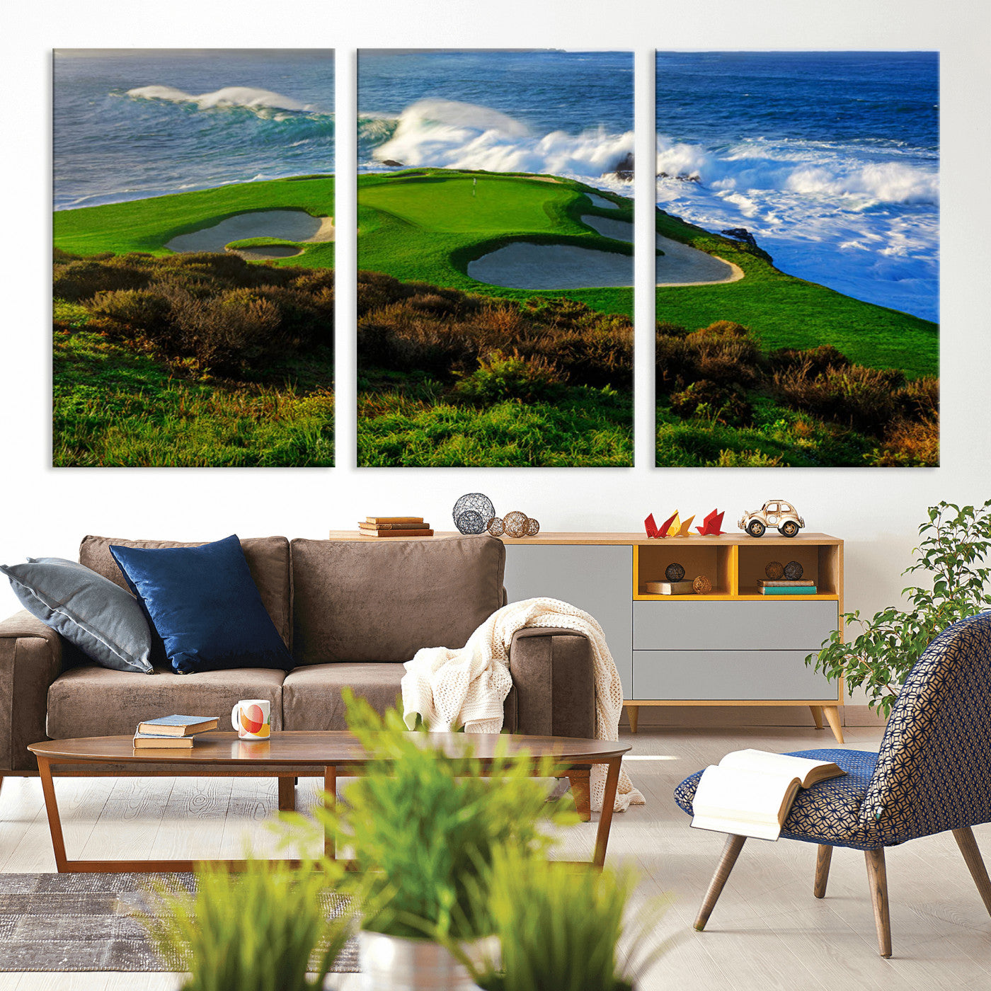 13644055-MGV-CV-36X24-Golf Wall Art – Oceanfront Green Canvas Print, Scenic Coastal Course Photography Decor for Bedroom, Living Room, Office, Sports