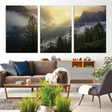 38316884-MGV-CV-36X24-Landscape Wall Art – Misty Mountain Valley Canvas Print, Scenic Pine Forest and Sunrise Photography Decor for Bedroom, Living