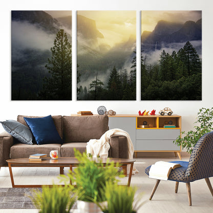 38316884-MGV-CV-36X24-Landscape Wall Art – Misty Mountain Valley Canvas Print, Scenic Pine Forest and Sunrise Photography Decor for Bedroom, Living