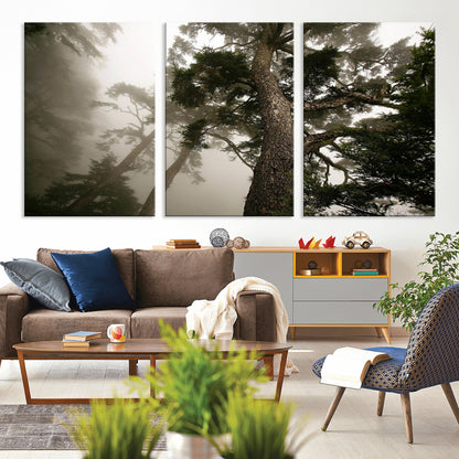 87969493-MGV-CV-36X24-Forest Wall Art – Misty Tall Trees Canvas Print, Dramatic Woodland Photography Decor for Bedroom, Living Room, Office, Cabin,