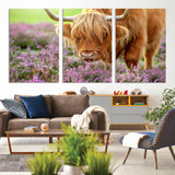 64069351-MGV-CV-36X24-Farmhouse Wall Art – Highland Cow in Wildflowers Canvas Print, Rustic Country Cattle Photography Decor for Bedroom, Living Room,