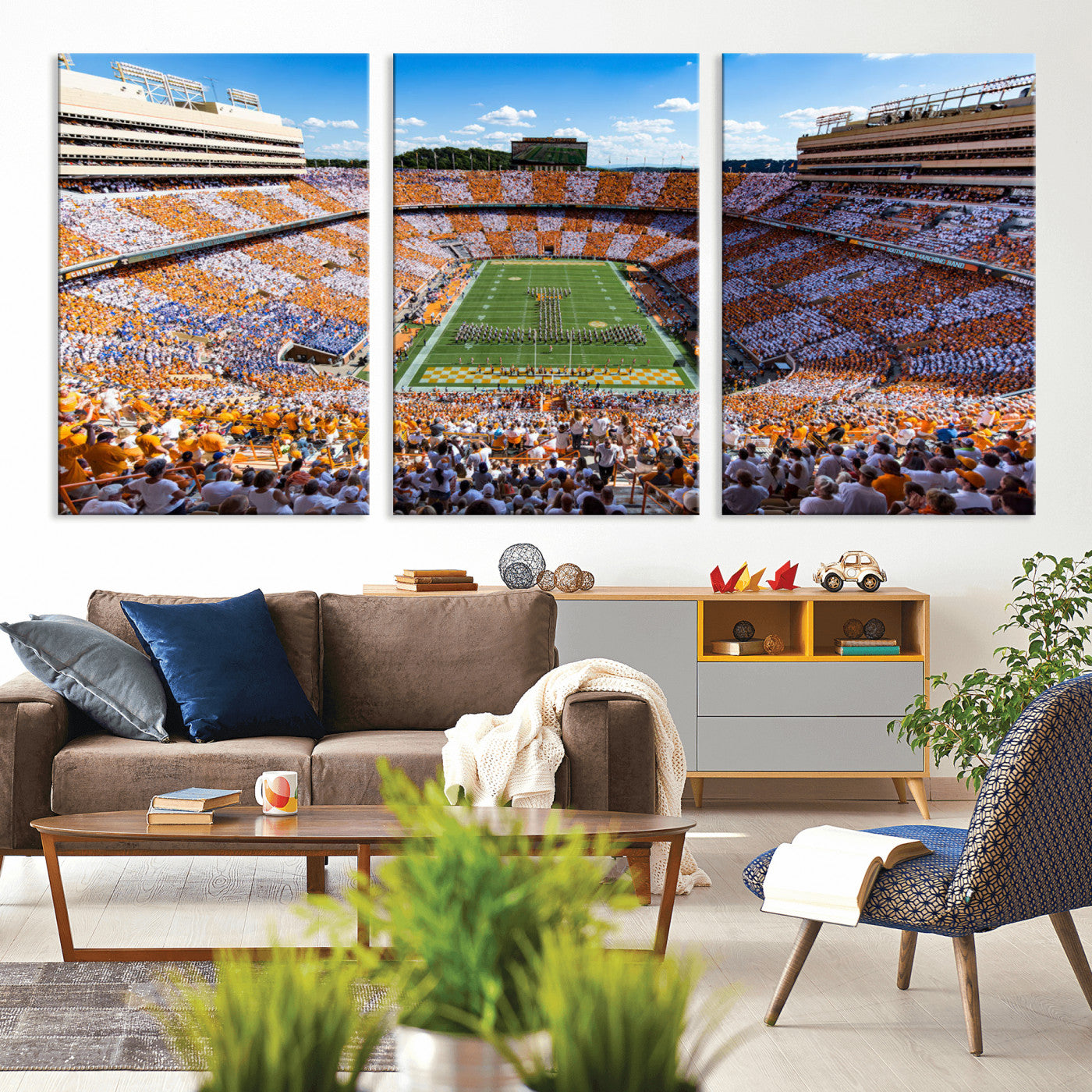 64238859-MGV-CV-36X24-Neyland Stadium Wall Art – Tennessee Volunteers Checkerboard Game Day Canvas Print, College Football Panorama Decor for Man Cave